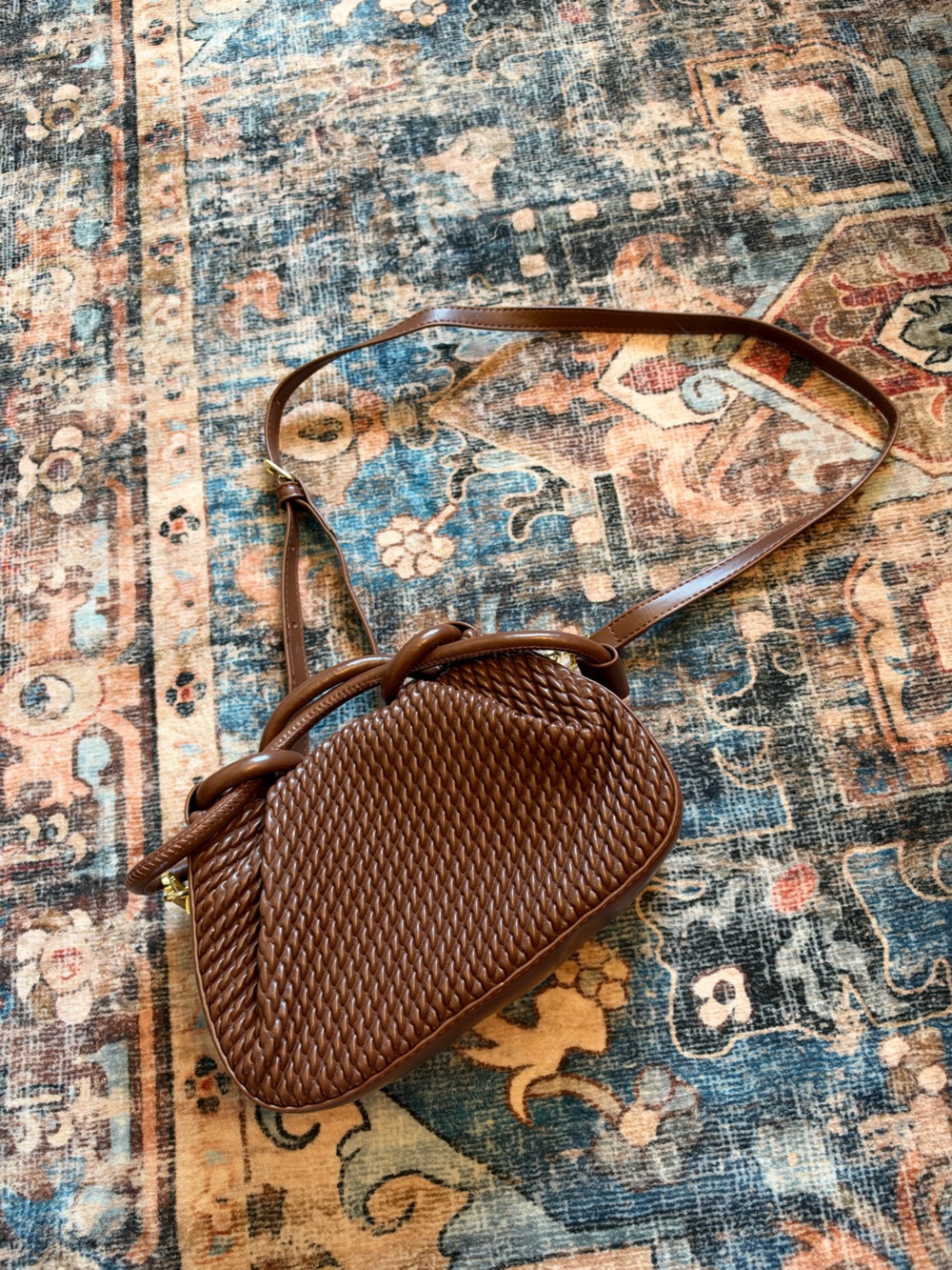 SHEIN Brown Woven Knot-Top Crossbody Bag